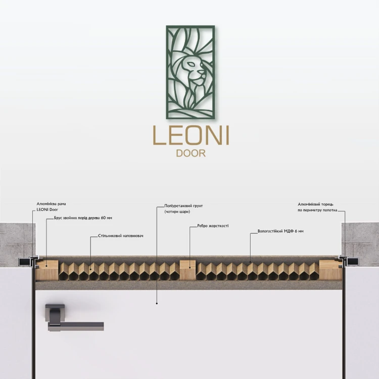 Скрытые двери Leoni Door 40 Грунт Короб AL Серебро